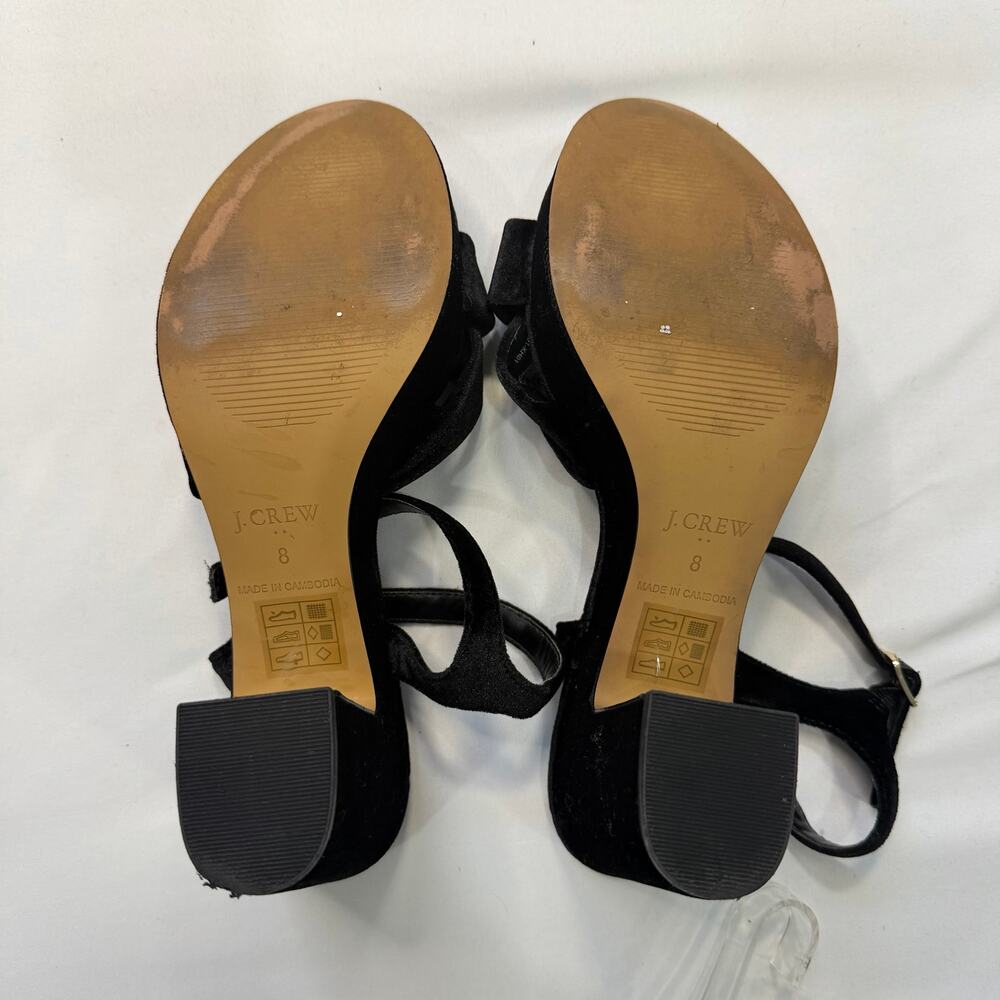 J.Crew Black Velvet Platform Heels Women’s 8 Block Heel Ankle Strap Sandals - Picture 8 of 10